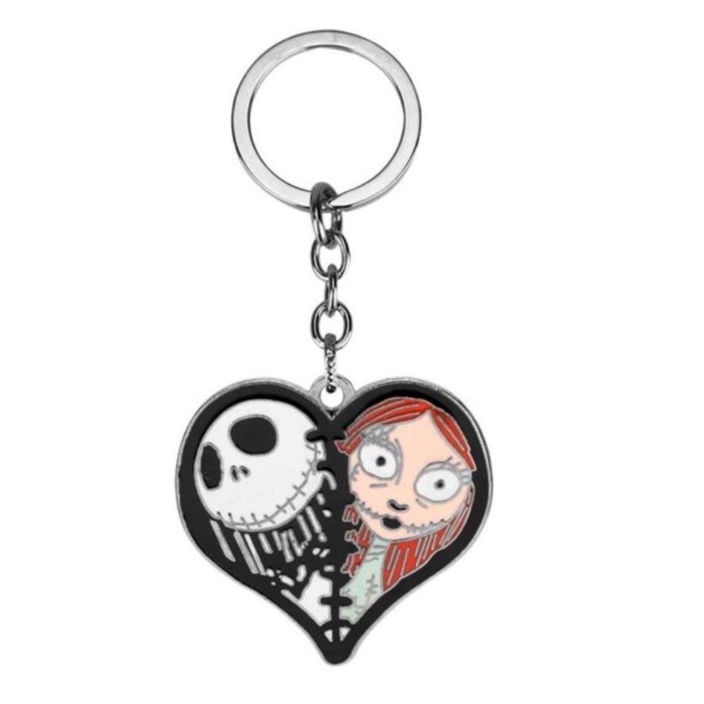 Nightmare Before Christmas Jack Skellington Sally Ragdoll Heart Metal Keychain